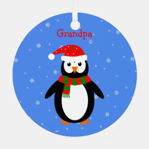 Kerstschattige pinguïns voegen naamdatum tweezijdi metalen ornament