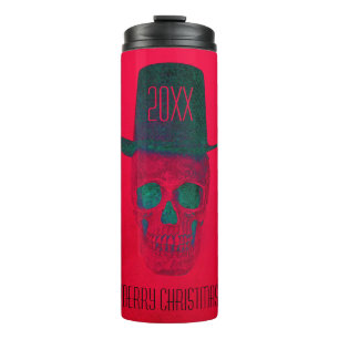 Kerstschedel met hoge hoed rood groen Halloween Thermosbeker