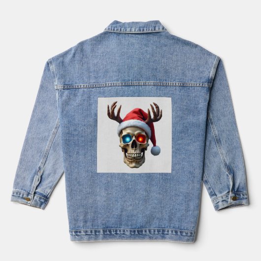 Kerstschedel met kerstmuts en gewei Mystic  Denim Jacket (Achterkant)