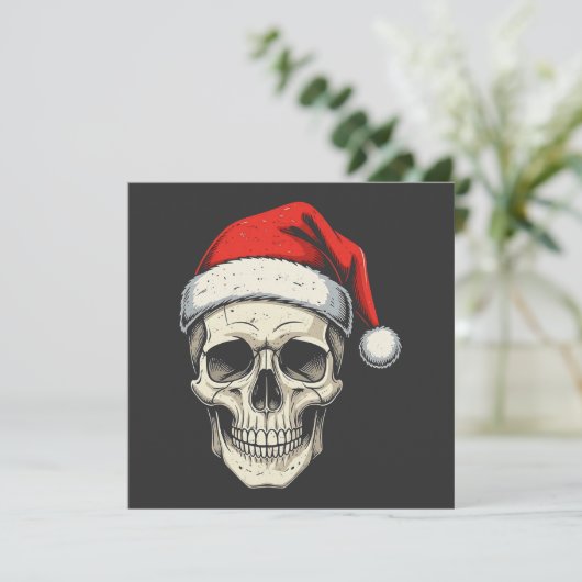 Kerstschedel met kerstmuts feestdagenkaart (Staand voorkant)