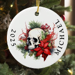 Kerstschedel Monogram Naam Keramisch Ornament<br><div class="desc">Dit ontwerp kan worden gepersonaliseerd door de Edit optie van het Ontwerp te kiezen. Je kunt ook overdragen naar andere objecten. Neem contact met me op via colorflowcreations@gmail.com of gebruik de chatoptie bovenaan de pagina als u dit ontwerp op een ander product wilt plaatsen of hulp nodig hebt bij dit...</div>