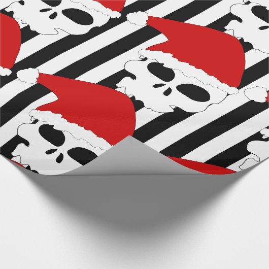 Kerstschedelkerstman met zwarte en witte strepen cadeaupapier (Hoek)