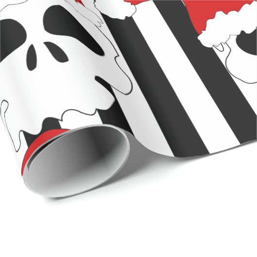 Kerstschedelkerstman met zwarte en witte strepen cadeaupapier (Rol Hoek)