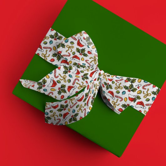 Kerstschetsen Santa Hat Holly Candy Cane Bow Satijnen Lint