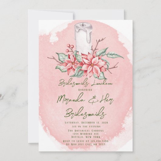 Kerstschilderen Poinsettia Bridesmaids Luncheon Kaart (Voorkant)