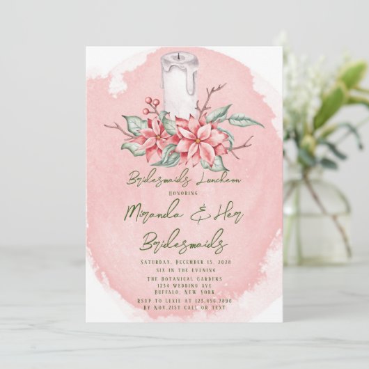Kerstschilderen Poinsettia Bridesmaids Luncheon Kaart (Staand voorkant)