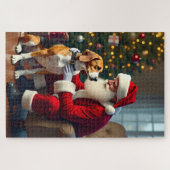 Kerstschilderij van Beagle ontmoet Kerstman Legpuzzel (Horizontaal)