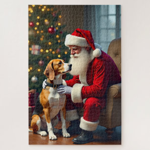 Kerstschilderij van Beagle ontmoet Kerstman Legpuzzel