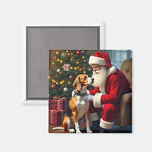 Kerstschilderij van Beagle ontmoet Kerstman Magneet (Voorkant / Achterkant)