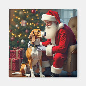 Kerstschilderij van Beagle ontmoet Kerstman Magneet (Voorkant)