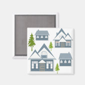 Kerstschildering winterstallen grijze bomen magneet (Voorkant / Achterkant)