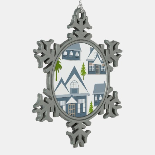 Kerstschildering winterstallen grijze bomen tin sneeuwvlok ornament (Links)