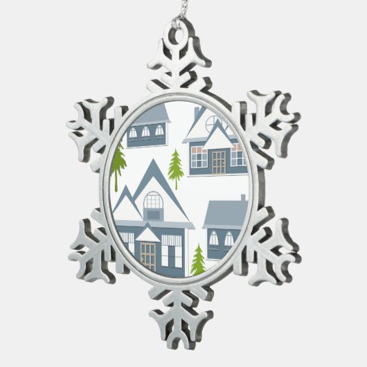 Kerstschildering winterstallen grijze bomen tin sneeuwvlok ornament (Rechts)