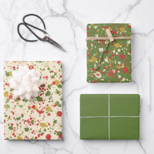 Kerstschilderspatterpatroon Rood groen crème Inpakpapier Vel (Voorkant)