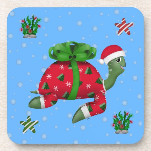 kerstschildpad bier onderzetter (Voorkant)