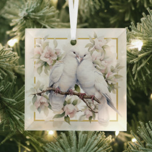 Kerstschildpad duiven in Pear Tree Glass Ornament