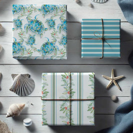 Kerstschildpad en Waterverf met botanische bladere Inpakpapier Vel