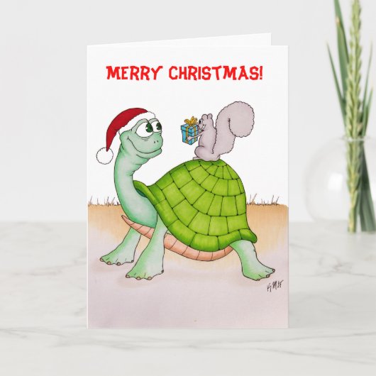 kerstschildpad feestdagen kaart (Voorkant)