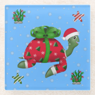 kerstschildpad glazen onderzetter