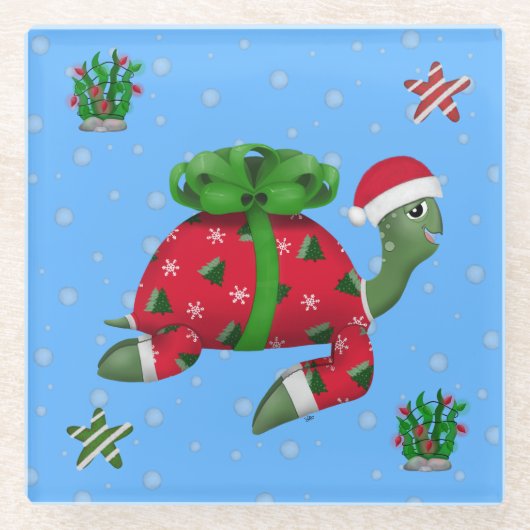 kerstschildpad glazen onderzetter (Voorkant)