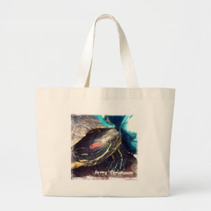 kerstschildpad grote tote bag