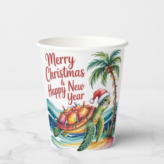 Kerstschildpad in het paradijs papieren bekers (Achterkant)