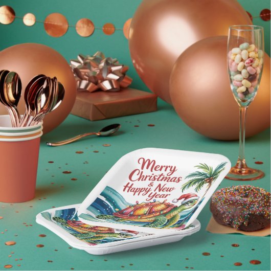 Kerstschildpad in het paradijs papieren bordje (Multi)
