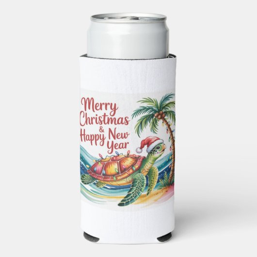 Kerstschildpad in het paradijs seltzer blikjeskoeler (Seltzer Achterkant)