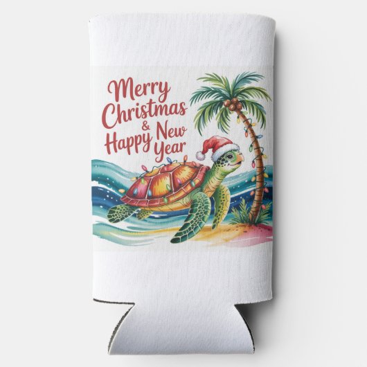 Kerstschildpad in het paradijs seltzer blikjeskoeler (Achterkant)