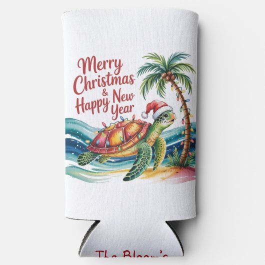 Kerstschildpad in het paradijs seltzer blikjeskoeler (Voorkant)