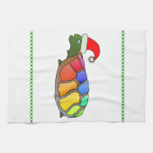 Kerstschildpad in Santa Hat gepersonaliseerd Theedoek (Horizontaal)