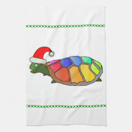 Kerstschildpad in Santa Hat gepersonaliseerd Theedoek
