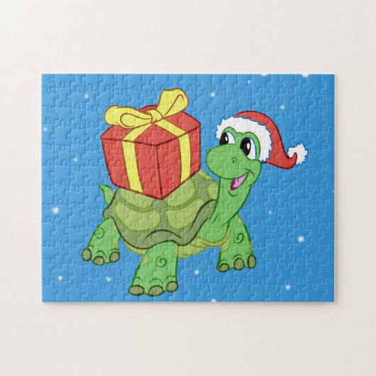 kerstschildpad met cadeau legpuzzel (Horizontaal)