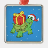 kerstschildpad met cadeau metalen ornament (Voorkant)