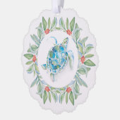 Kerstschildpad met doorsnee Zee Ornament Kaart (Links)