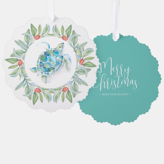 Kerstschildpad met doorsnee Zee Ornament Kaart (Voorkant / Achterkant)