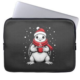 Kerstschildpad met kerstmannenhoed koffieliefhebbe laptop sleeve