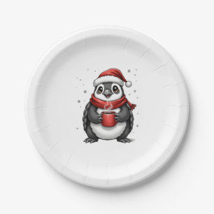 Kerstschildpad met kerstmannenhoed koffieliefhebbe papieren bordje