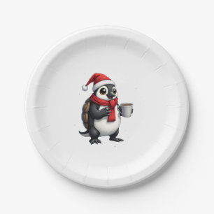 Kerstschildpad met kerstmannenhoed koffieliefhebbe papieren bordje