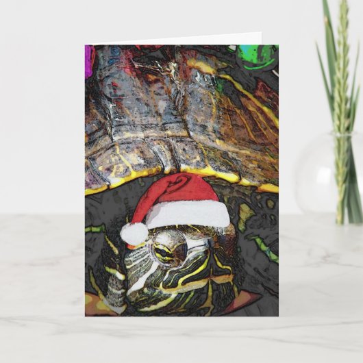 Kerstschildpad met kerstmuts feestdagen kaart (Voorkant)