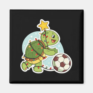 Kerstschildpad met voetbal T-shirt Magneet
