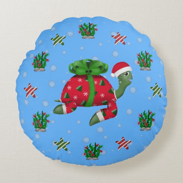 kerstschildpad rond kussen (Voorkant)