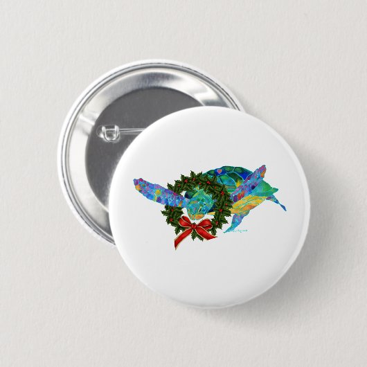 Kerstschildpad Ronde Button 5,7 Cm (Voorkant /achterkant)