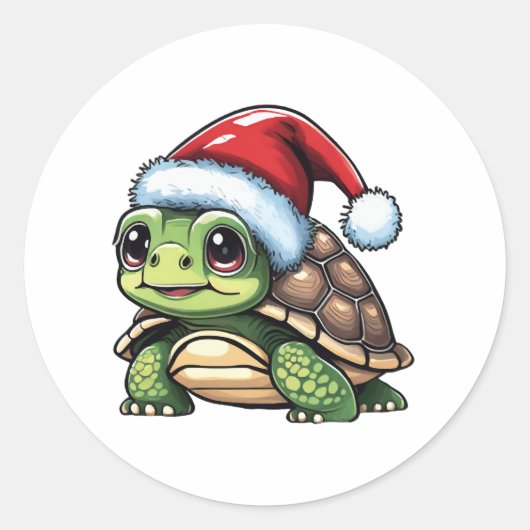 kerstschildpad ronde sticker (Voorkant)