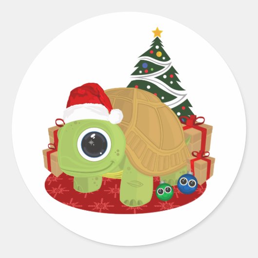 kerstschildpad ronde sticker (Voorkant)