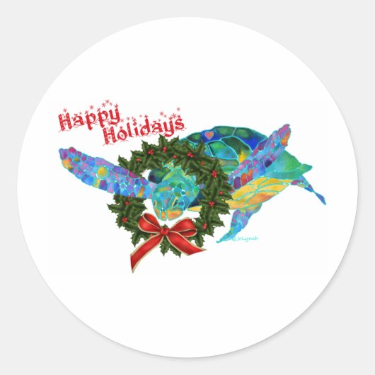 Kerstschildpad Ronde Sticker (Voorkant)