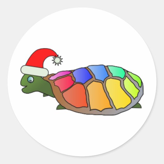 kerstschildpad ronde sticker (Voorkant)