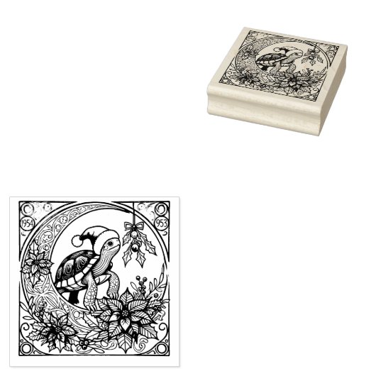 kerstschildpad rubberstempel (Gestempeld)