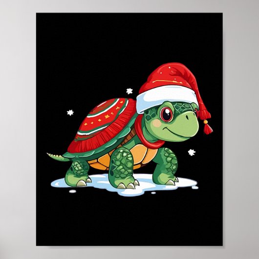Kerstschildpad Santa Zee Turtle Beach Lover Ocea Poster (Voorkant)