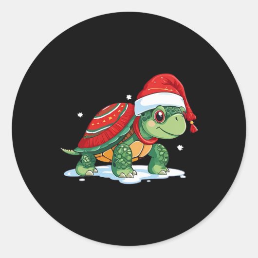 Kerstschildpad Santa Zee Turtle Beach Lover Ocea Ronde Sticker (Voorkant)